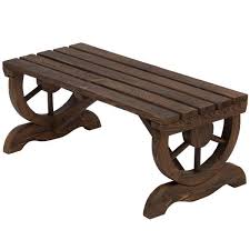 Add a beautiful seating area to your garden with a garden bench from our collection. Outsunny Rustic Wood Wheel Outdoor Garden Bench For 2 People With A Unique Wheel Design On The Legs And Durable Build 84b 410 The Home Depot