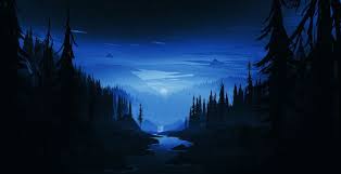 dark night river forest minimal art