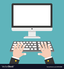 Business Hand With Blank Screen Desktop Computer