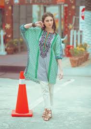 Alkaram Studio Bat Sleeve Kurti Green Pakistani Dress