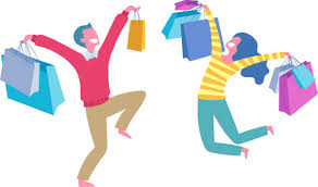 Happy People With Shopping Bags Man And Woman Stock Illustration - Download Image Now - Shopping, Shopping Mall, Happiness - iStock