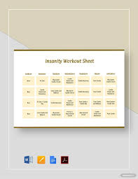 insanity workout sheet template in word