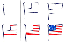 By drawing the lines curved, you'll begin to create the optical illusion. Art Class Ideas 1st Grade Flags American Flag Art Flag Art American Flag Drawing