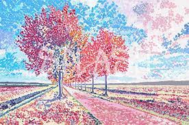 El puntillismo es un estilo de pintura que resulta fácil para los niños. Paisaje Puntillista Con Arboles Art Dots Art Painting