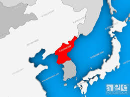north korea in red on political map 3d