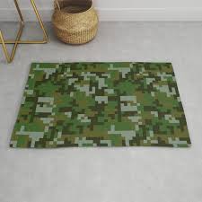 green pixel army camo pattern rug by