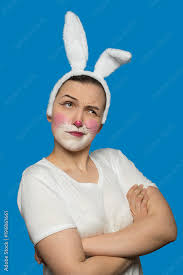 with rabbit makeup stock photo