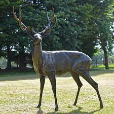 Bronze Standing Deer Sculpture Black