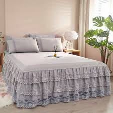 Rustic Pink Beige Lace Bed Skirt Fitted