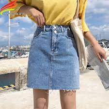 Maybe you would like to learn more about one of these? Denim Skirt Women Summer Blue Solid Casual High Waist A Line Denim Skirts High Street Pockets Button All Matched Jeans Skirt Skirts Aliexpress