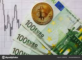 Virtual Money Golden Bitcoin Hundred Euro Bills Paper Forex