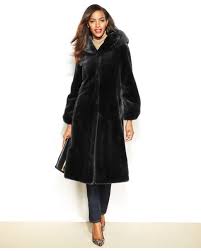Hooded Faux Fur Maxi Coat In Black