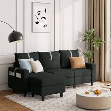 Linen L Shaped 3 Seat Sectional Sofa