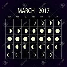 Moon Phases Calendar For 2017 On Night Sky March Vector Illustration