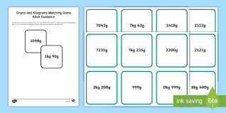 New Grams And Kilograms Matching Cards Weight Gram