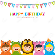 Birthday Card Template With Kids In Animal Costume