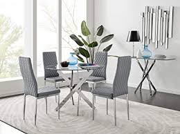 Once you've found your perfect dining room table and chairs why not take a look at our sideboards and dressers to. Furniturebox Uk Novara Modern Round Chrome Metal And Clear Glass Dining Table And 4 Stylish Milan Dining Chairs Set Dining Table 4 Grey Milan Chairs Amazon Co Uk Kitchen Home