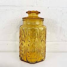 Vintage Amber Glass Canister L E Smith