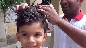 boys hair cut using scissors manual