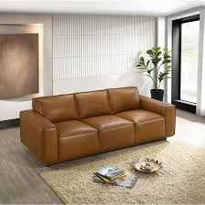 Bannerman Mid Century Modern Furniture Style Living Room Leather Sofa In Tan Cym01844