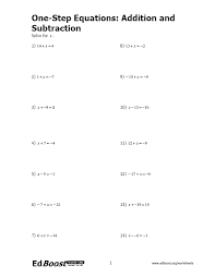 Subtraction Equations Worksheets