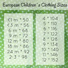 European Childrens Clothing Size Conversion Chart