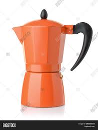 See low price in cart. Side View Of Orange Stovetop Espresso Coffee Maker Isolated Image Stock Photo 263230312