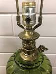 VTG MID CENTURY MODERN MCM GREEN GLASS BRASS LAMP 3 WAY SWITCH 31 ...