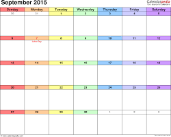 September 2015 Calendars For Word Excel Pdf