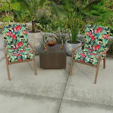 Jordan Manufacturing 9701pk1 6483d 21 X 44 In Rani Citrus Tropical Rectangular French Edge Outdoor Chair Cushion With Ties Hanger Loop Black