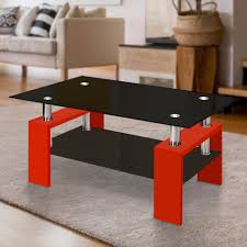 · clear tempered glass · heavy item. Modern Glass Red Coffee Table With Shelf Contemporary Living Room