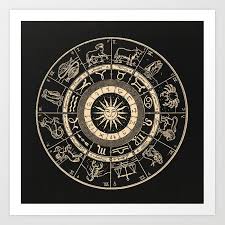Vintage Zodiac Astrology Chart Charcoal Gold Art Print By Danieljohndesign