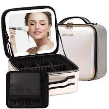makeup bag with mirror of led lighted