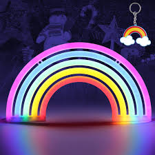 Aizesi Rainbow Night Light Rainbow Light Neon Wall Light 5 Color Rainbow Neon Sign Light Battery Or Usb Operated Rainbow Led Neon Light Table Led Lights For Girls Bedroom Hanging Wall Party