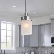 5 out of 5 stars. Hampton Bay Hillcrest 1 Light Brushed Nickel Mini Pendant With Frosted Glass Shade Nb 03307 The Home Depot