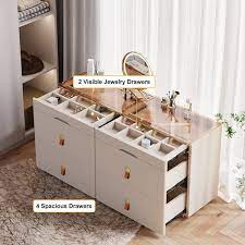 Homary 47 W Modern Glass Champagne Dresser 6 Drawer Closet Island With Jewelry Display Storage