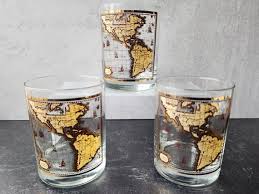 Set Of 3 Maps Pattern 12 Oz Double Old