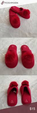 Victorias Secret Pom Pom Red Slippers M 7 8 Excellent Pre