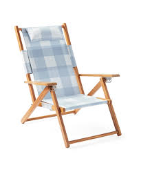 Shop similar products product description 01264202209. Blue White Gingham Teak Beach Chair Wood Folding Seat Serena Lily Plaid Check 1 Katie Considers