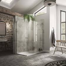 The humble corner shower is one of the most popular choices for saving space in a small bathroom. Matki Boutique 1500x900 Walk In Shower Enclosure With Side Panel Tray Shower Set Hinge Panel