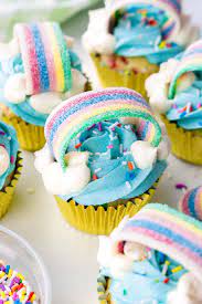 rainbow cupcakes with vanilla cloud