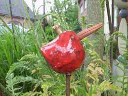 Wren Ceramic Red Bird Garden Decoration