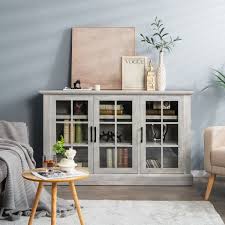 Farmhouse Buffet Cabinet With 3 Glass