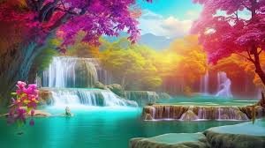 scenic waterfall scenery background 3d