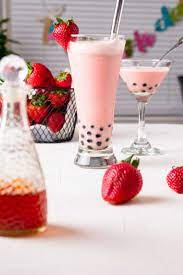 strawberry milk tea boba tea with