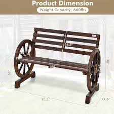 Costway 2 Person Outdoor Wooden Wagon Wheel Garden Bench Brown