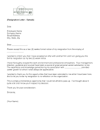 Letter Of Resignation 2 Weeks Notice Template Resignation