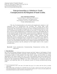 pdf entrepreneurship as a solution to youth unemployment in the 
