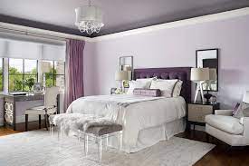 75 gray bedroom with purple walls ideas