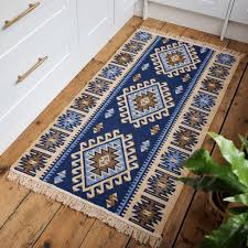 turkish kilim blue diamond runner rug